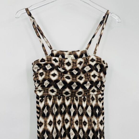 Soma Size XS Brown & Cream Mixed Geometric Print Adjustable Strap Maxi Dress - Picture 2 of 7